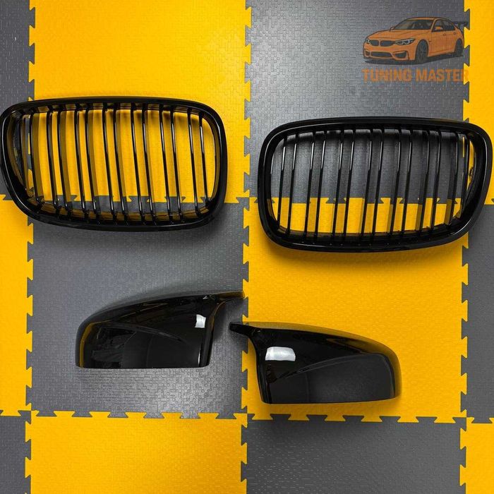Набор решетка радиатора, накладки на зеркала BMW X5 E70 Х6 Е71 черный