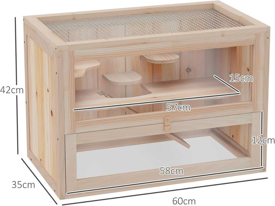 NOVO - Gaiola Madeira para HAMSTER e Pequenos Roedores 60x35x42cm