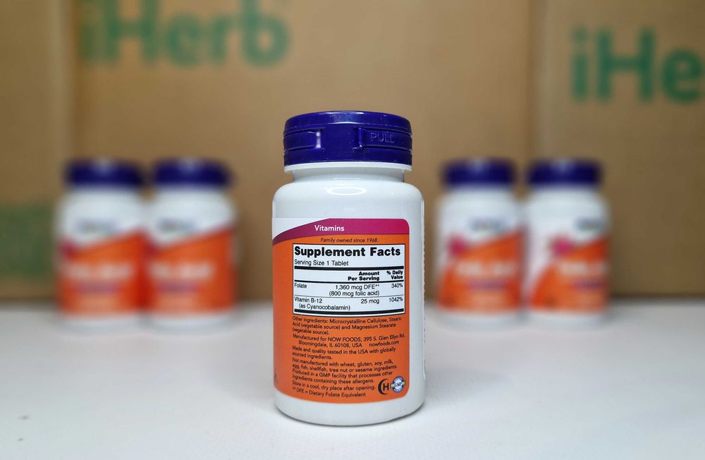 Now Foods Фолиевая кислота 800 мкг с витамином B12, 250 таблеток