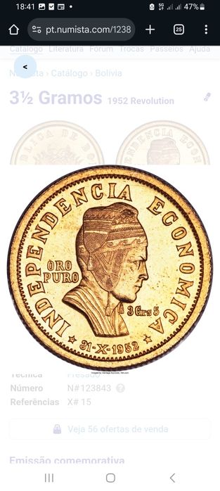 Vendo moeda de 3 gramos e meio ouro de 22kt