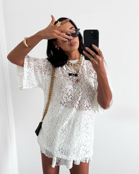 La Milla / t-shirt z koronki / biały / rozmiar uniwersalny