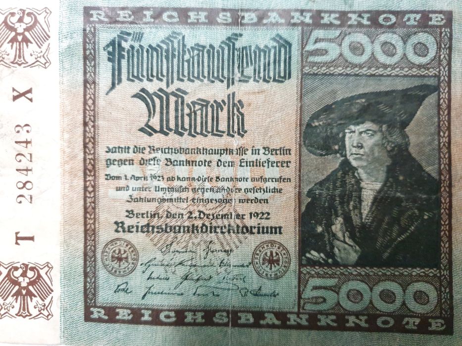 Antiga Reichsbanknote 5000 Fünftausend Mark de 1922 - Alemanha