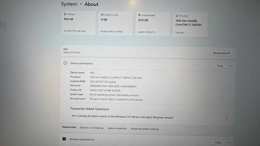 Portatil MSI Katana 15 RTX4070 32GB |TROCO POR MACBOOK PRO M4 16 GB