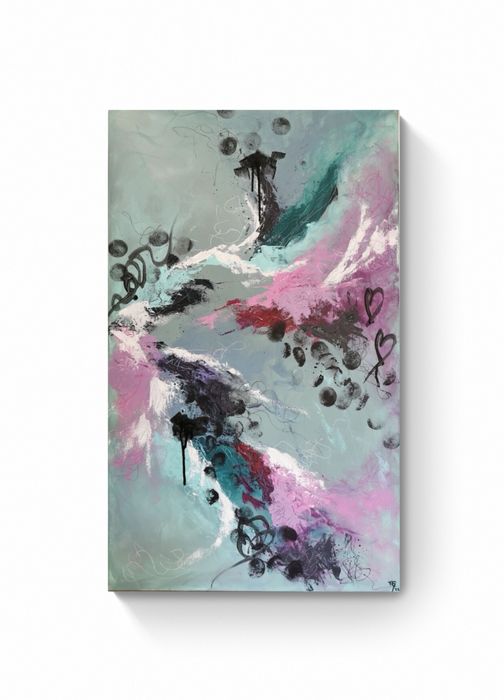 Original acrylic painting on canvas, green and pink tones64585900125827124
