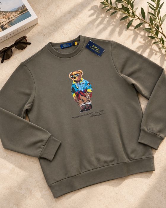Оригінал Polo Ralph Lauren Ральф Лорен чоловічий світшот кофта Polo Bear ведмедик оливковий хакі фліс XL