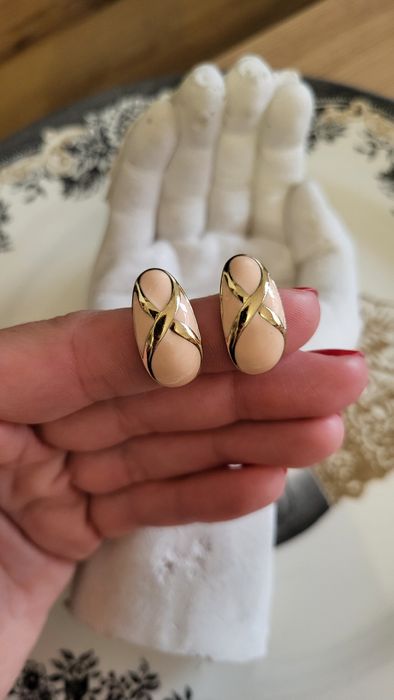 Kolczyki różowo złote z emalia vintage 80/90's