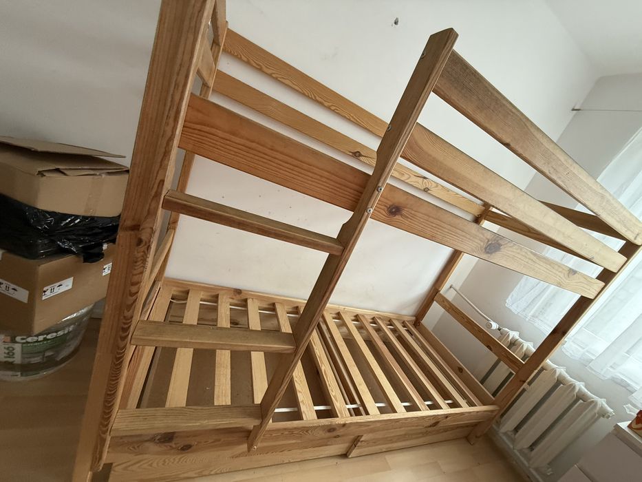 Łóżko piętrowe drewniane 80x200 + materace + szuflady