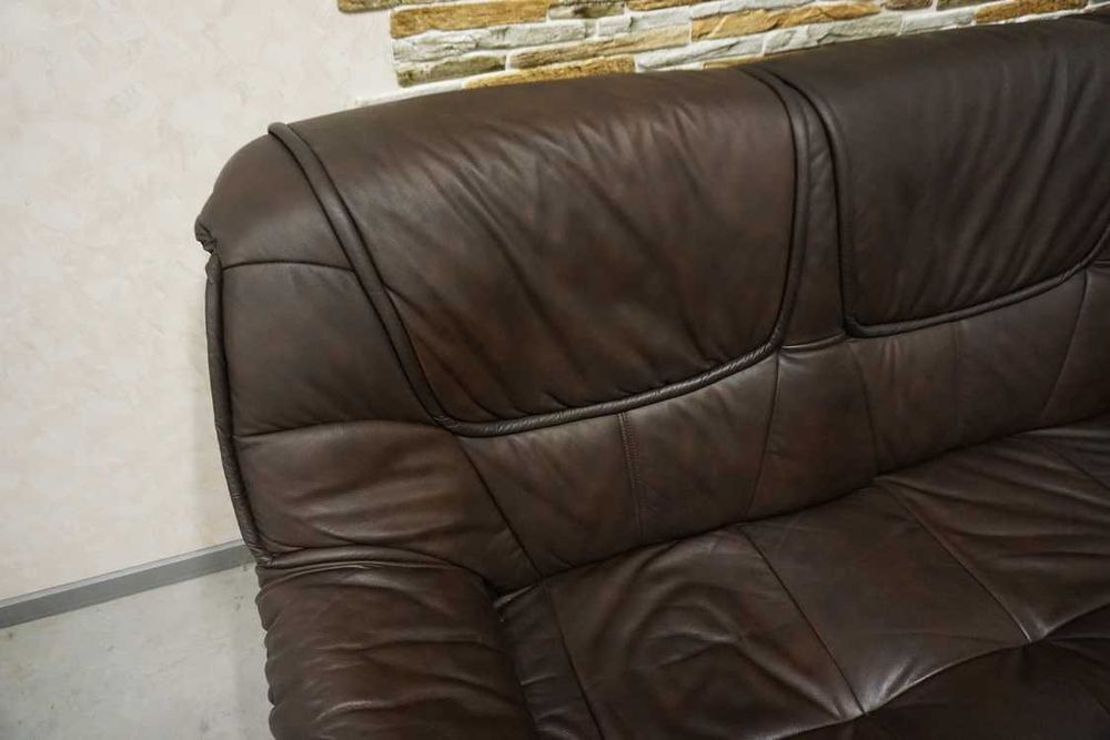 Zestaw na Stelażu Dębowym Skóra Brązowa Naturalna 3+2+1 (w-1118)