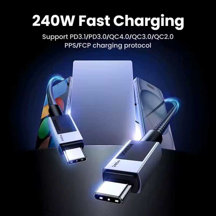 Кабель для швидкої зарядки Type-C на Type-C 240W PD 3.1 Ugreen Fast Charging провод шнур тайп си для быстрой зарядки 1/2 метра