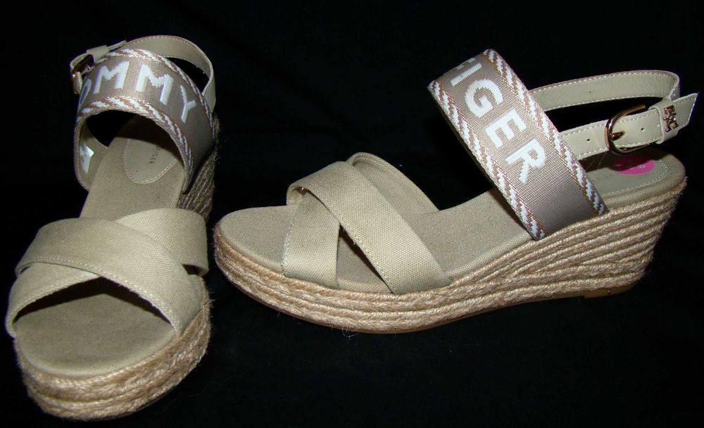 tommy hilfiger nowe sandały na koturnie espadryl z logo 38