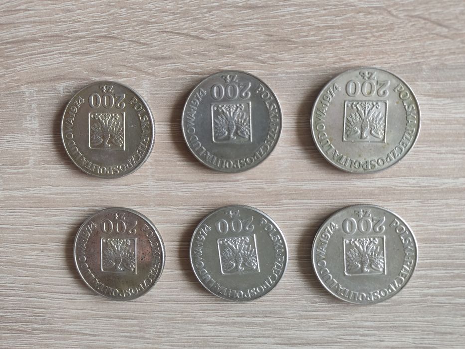 Monety srebrne 200 zł 30 lat PRL 6 szt