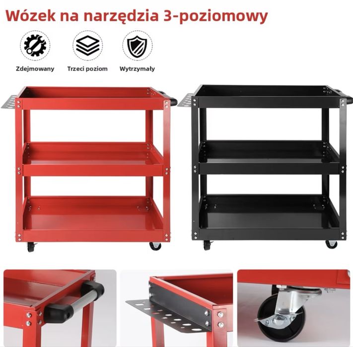 Wózek narzędziowy 3 poziomowy - kolor czarny