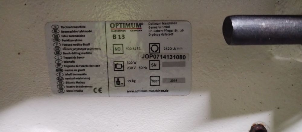 Wiertarka stołowa Optimum OPTIdrill B 13 + imadło (stan idealny)