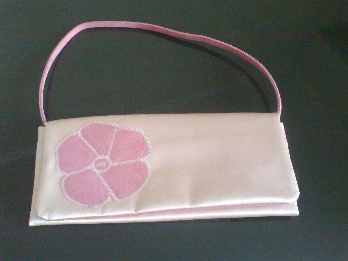 Mala de Cerimónia /Pochete Cacharel Rosa em Cetim e Tecido tipo Camur