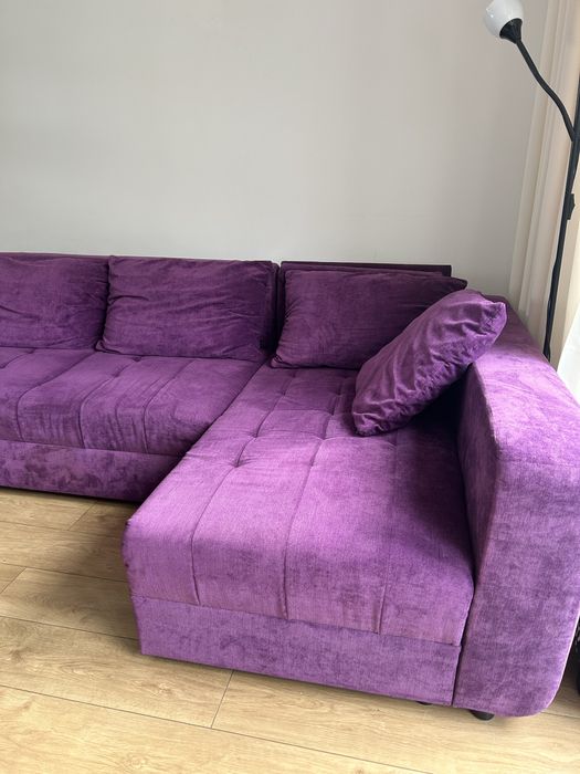 Fioletowy narożnik welur sofa narożna