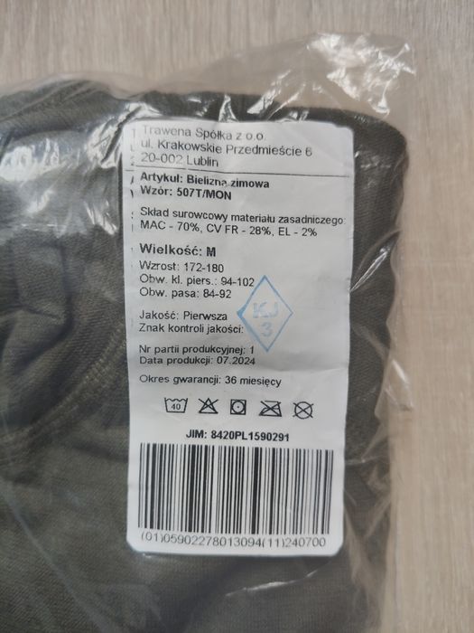 Bielizna zimowa wzór 507T/MON