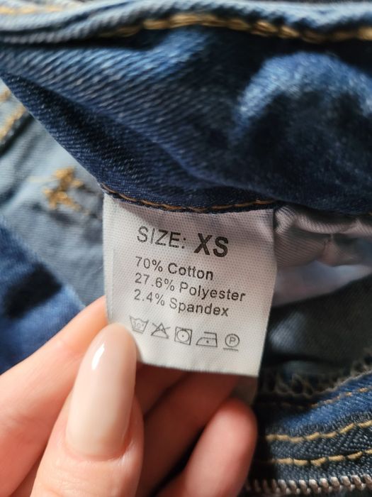 Jasne jeansowe spodnie dzwony bootcut flare wysoki stan przetarcia XS