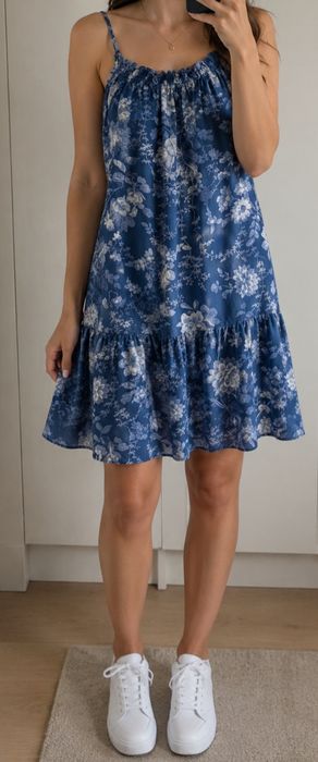 Luźna, letnia sukienka w kwiaty, bez rękawów, h&m  S/M