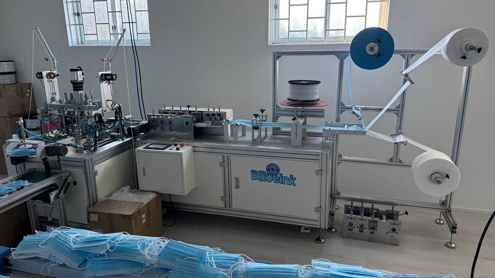 Máscaras cirúrgicas 2 linhas produção completas 3 Máquinas + Material