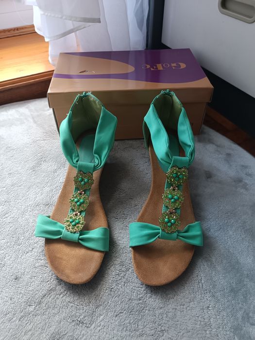 Buty damskie sandałki rozmiar 40 koturna zielone