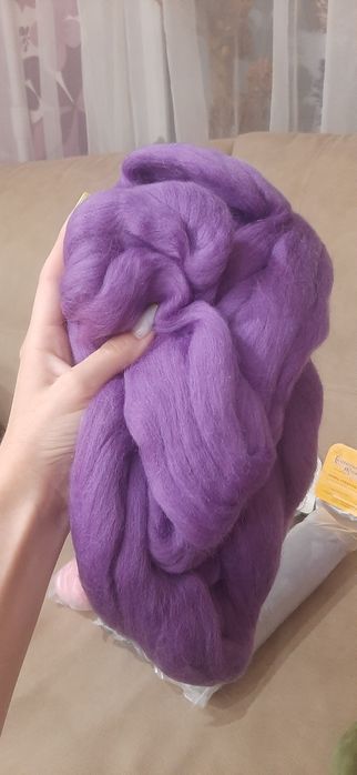 Шерсть для валяния 3 цвета лиловый, бежевый и оливковый