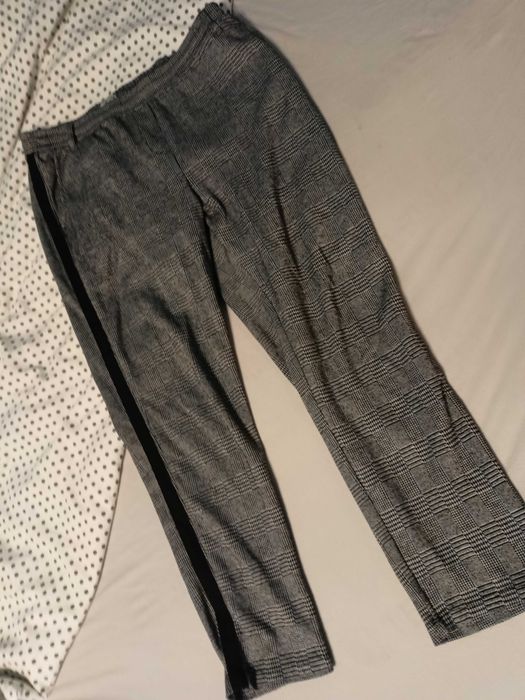 spodnie elastyczne na gumce chino chinosy krata 38 M wiosna