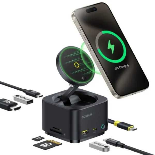 USB-хаб з Бездротовою зарядкою Baseus 7in1 MagPro Series 2