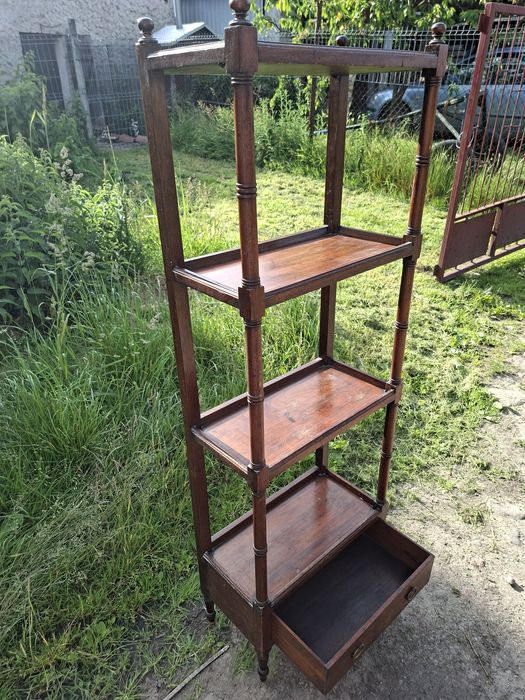 Drewniany regał stojący z szufladą etażerka Vintage używany