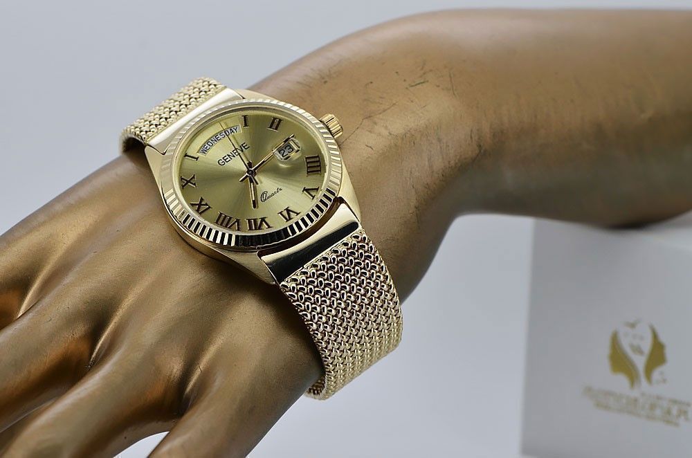Zegarek z bransoletą damski unisex 14k 585 Geneve mw013ydg&mbw014yo-fW