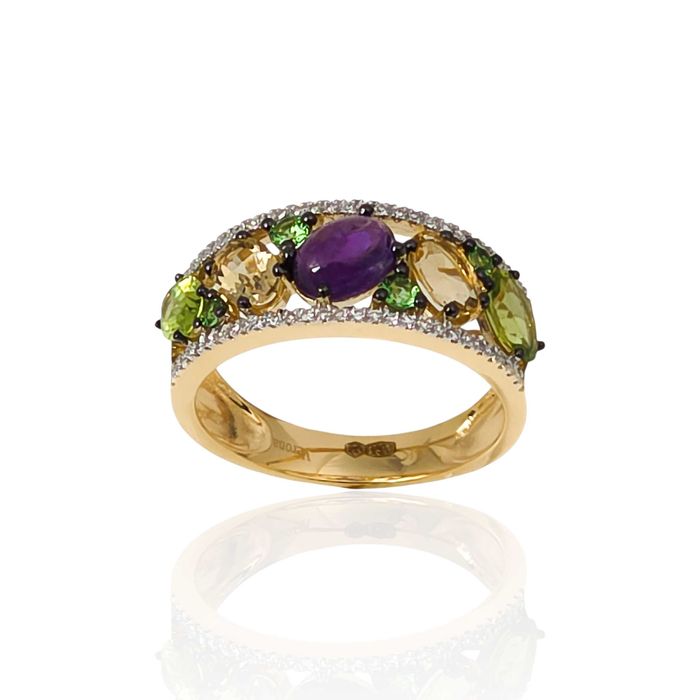 Złoty pierścionek z kamieniami szlachetnymi VERONA PZ21213