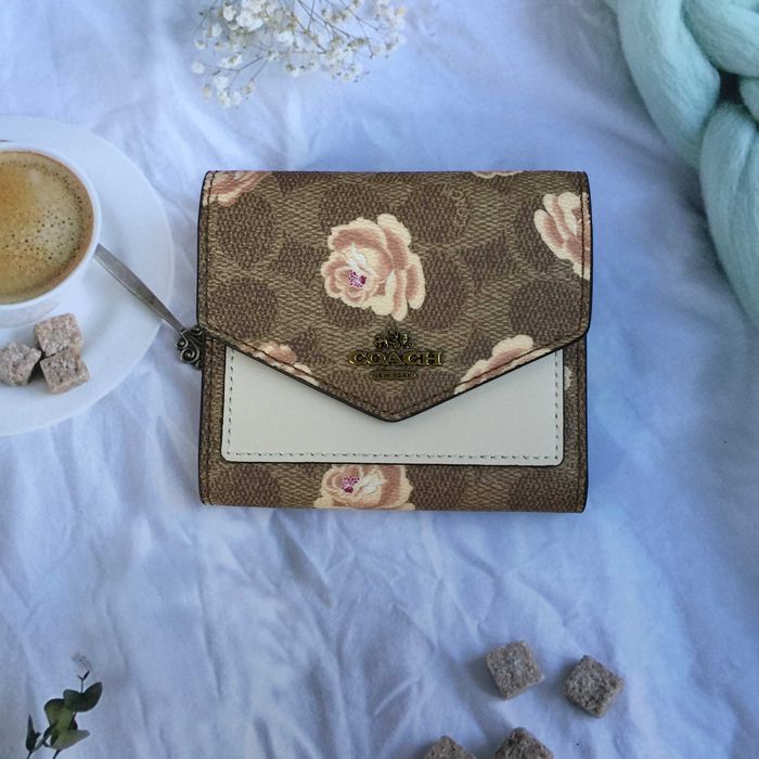 Coach Carteira porta-cartões com estampado floral vermelha