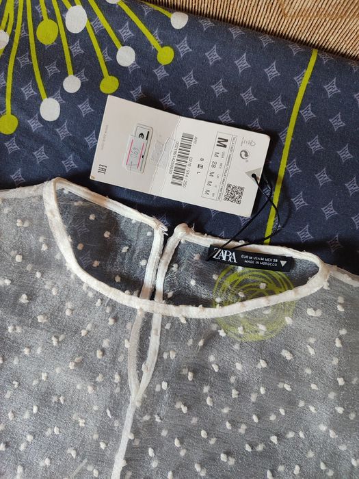 Блуза напівпрозора  Zara з органзи біла Розмір M
