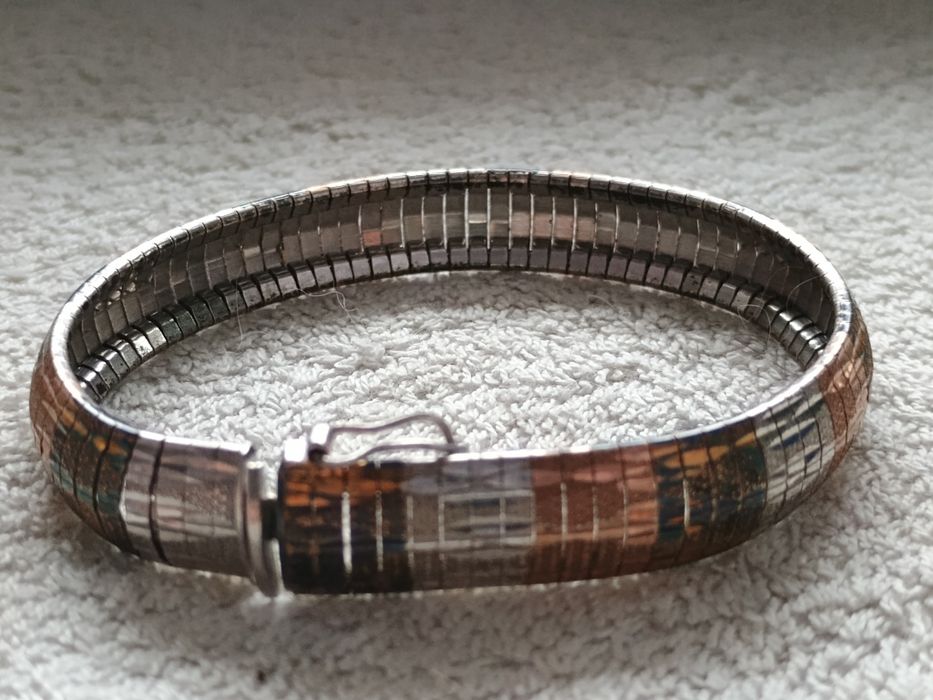 Włoska damska trójkolorowa bransoleta srebro 925 .