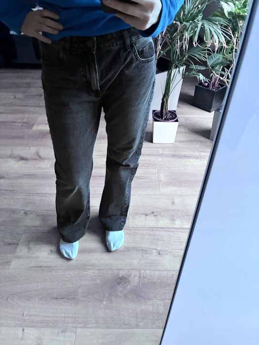 Ciemno szare czarne jeansy L STR teen straight prosta nogawka