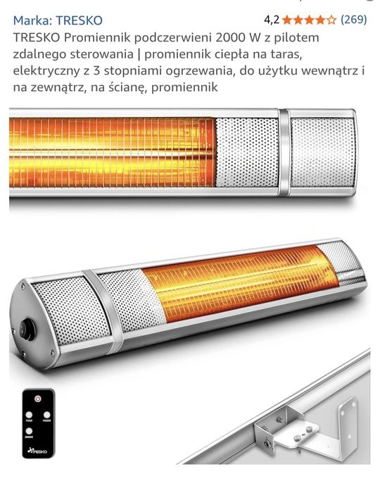 Promiennik podczerwieni grzejnik 2000 W z pilotem