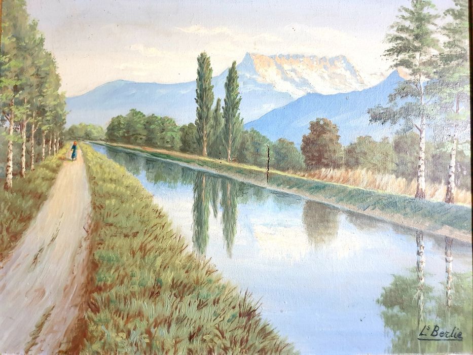 Para restauro: paisagem fluvial - pintura em óleo sobre tela - assinad