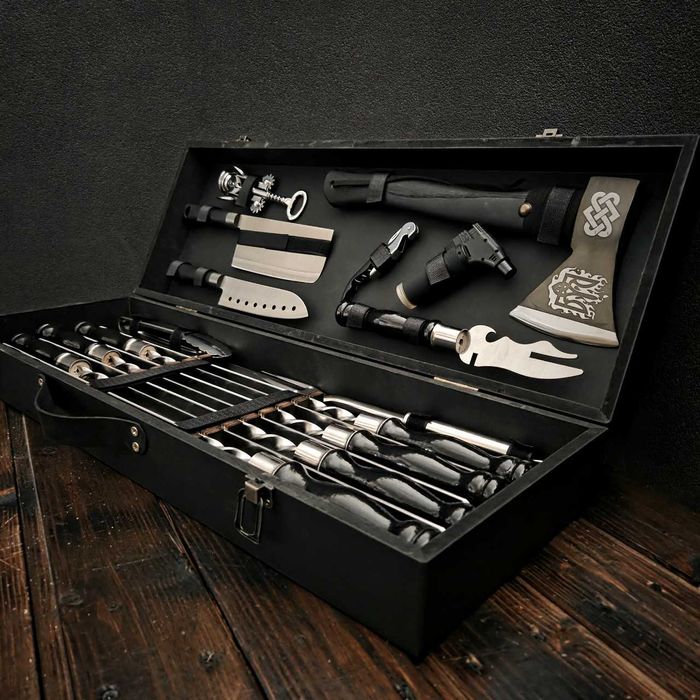 Набор шампуров подарочный  в деревянном кейсе набір шампурів