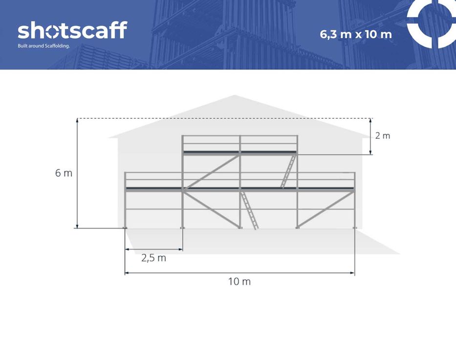 Lekkie szczytowe aluminiowe rusztowanie szczyt 6x10 na podestach 2,5m Plettac