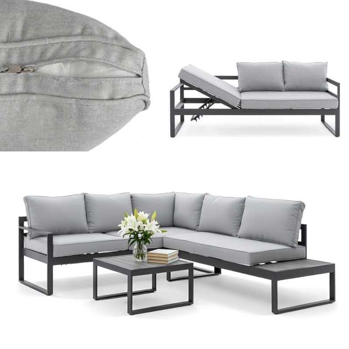 Meble Ogrodowe Aluminiowe Narożnik Zestaw Wypoczynkowy Szary Taras HDM