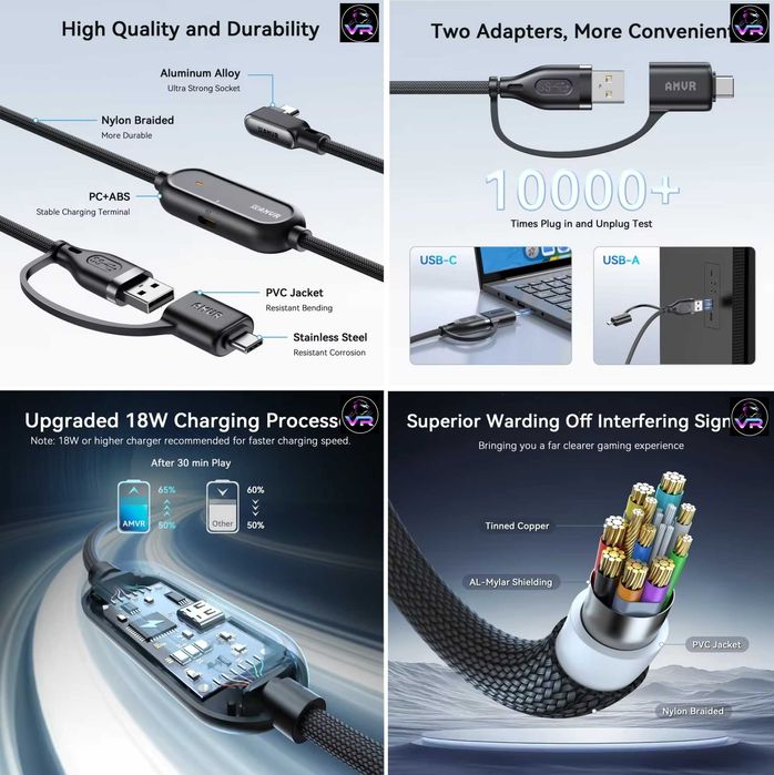 ‼️ TOP Кабель AMVR Charging Link Cable Meta Quest 3, 3S, Oculus 2