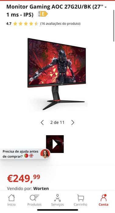 Monitor Gaming AOC 27G2U/BK (27" - 1 ms - IPS)
