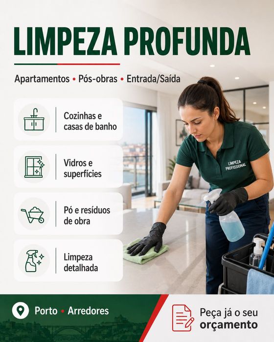Limpeza profunda no Porto - apartamentos, pós-obras e entrada/saída
