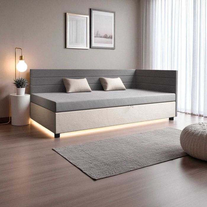 Łóżko hotelowe tapczan narożny jednoosobowy pojemnik materac