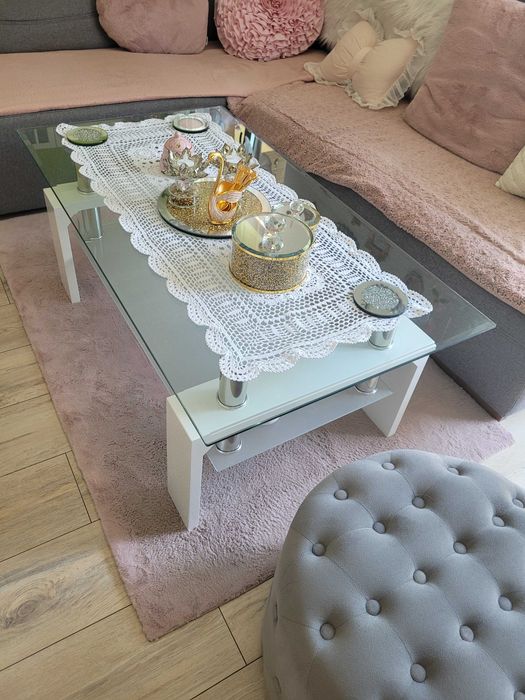Stolik kawowy ława biały szklany