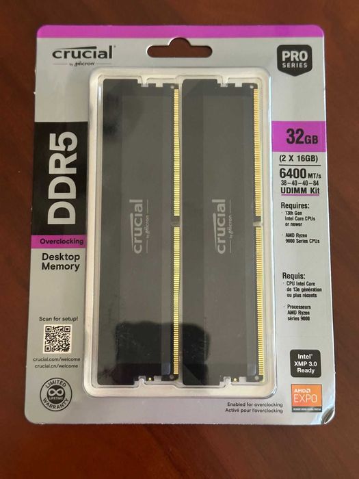 RAM Crucial DDR5 Pro 32GB (2x16GB) 6400MT/s CL38 NOVA e SELADA
