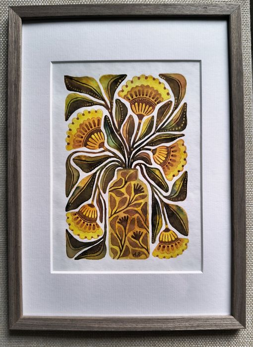 Obraz akwarela w ramie kwiaty