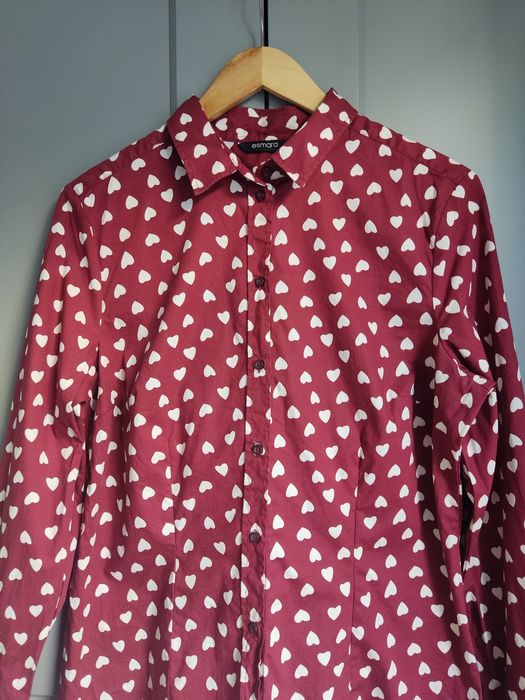 Piękna czerwona bordowa koszula w serca XXL/44 plus size oversize