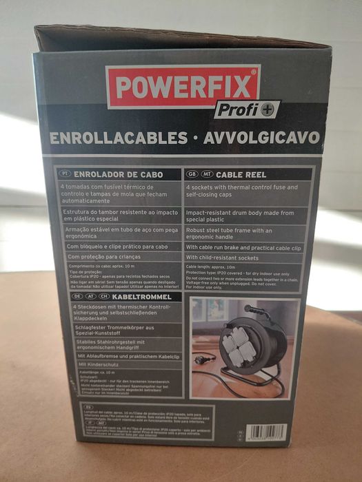 Enrolador de cabos com 4 tomadas