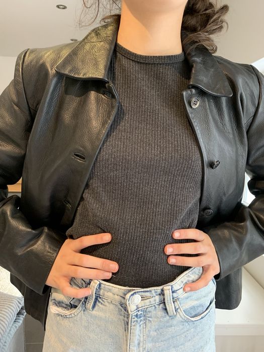 Casaco de couro verdadeiro preto, mulher, Chevignon