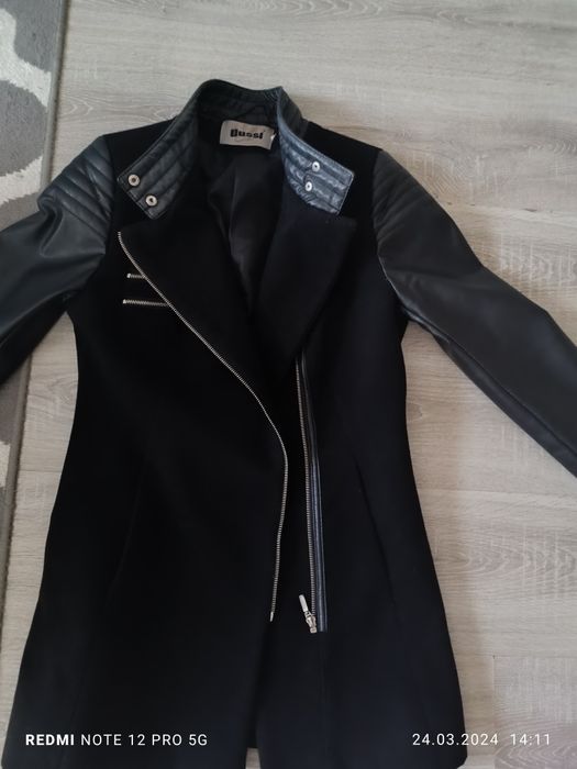 Płaszcz płaszczyk czarny eko skóra rękawy S/m